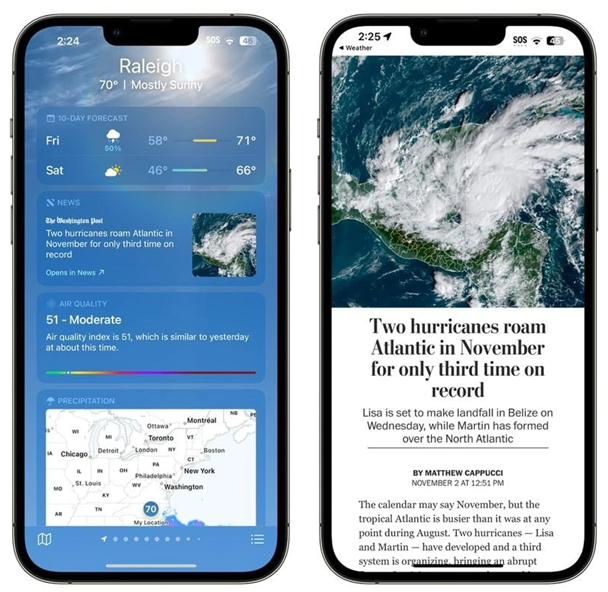德保苹果14维修分享iPhone 14手机如何看天气时顺带看新闻 