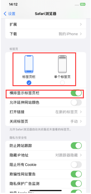 德保苹果手机维修分享Safari浏览器如何切换标签栏位置 